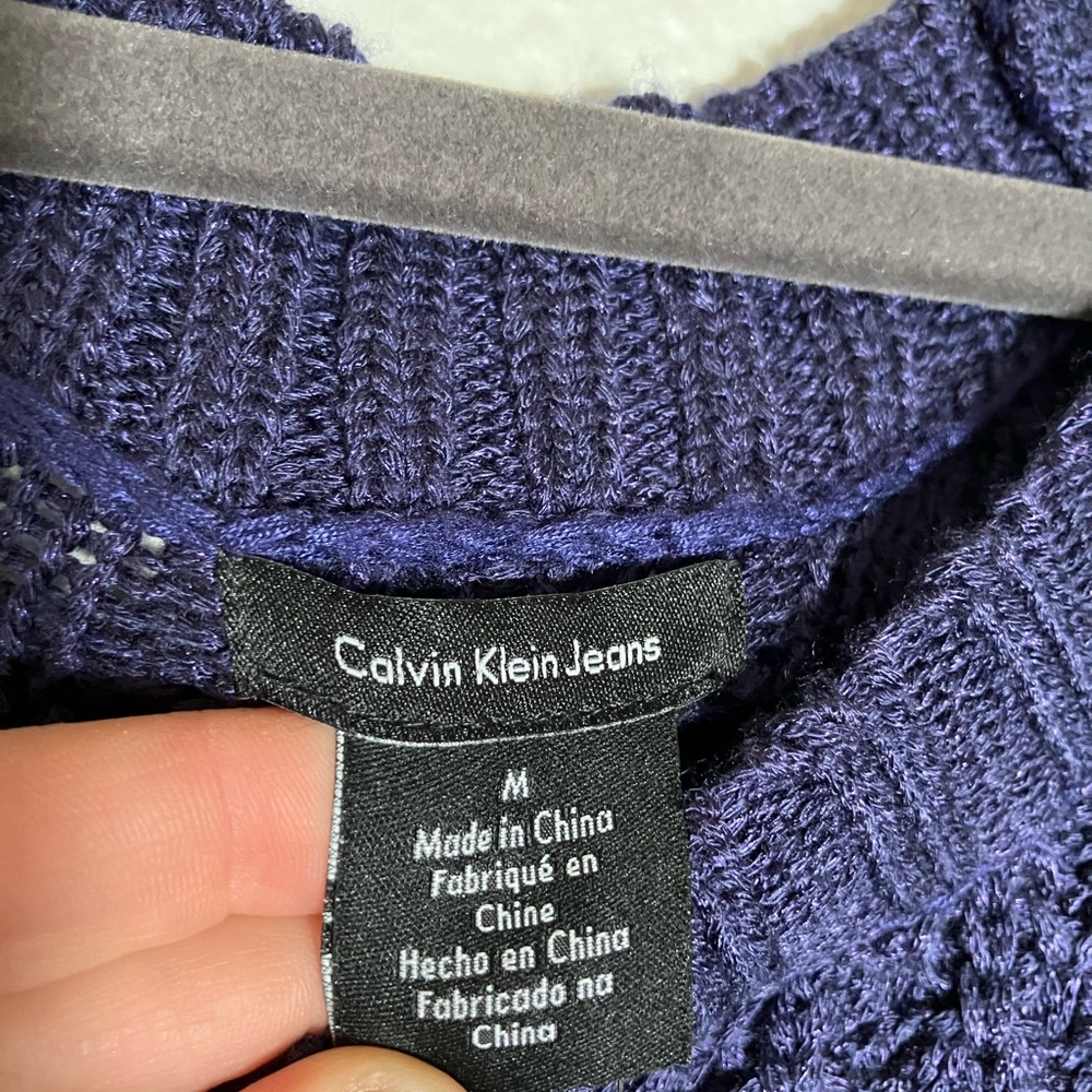 NWT Calvin Klein Sweater Women's knit purple blue crew top‎ shirt knitted medium - Picture 4 of 6
